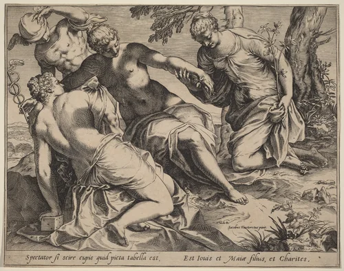 Mercury and the Three Graces by Agostino Carracci; Jacopo Tintoretto, print, 1589