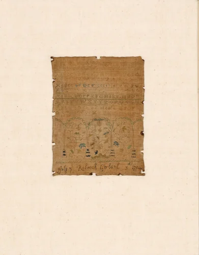 Sampler by Rebecah Garland, textile, 1704