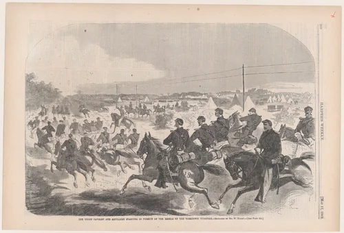 The Union Cavalry and Artillery Starting in Pursuit of the Rebels up the Yorktown Turnpike (from "Harper's Weekly," Vol. VI) by Winslow Homer, print, 1862