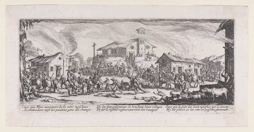 Pillage et Incendie d'un Village (Looting and Burning of a Village), fromLes Misères et les Mal-Heures de la Guerre (The Miseries and Misfortunes of War), plate 7 by Jacques Callot, print, 1633