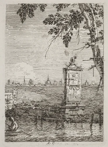 The Little Monument [left] by Canaletto, print, 1735-1746