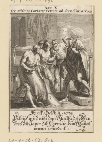 Cornelius laat apostel Petrus bij zich roepen by anonymous, print, 1697