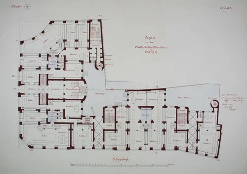 Rathskeller Neubau, Halle (Saale), Saxony-Anhalt, Germany, Ground Floor Plan by Peter J. Weber, drawing, 1882-1892