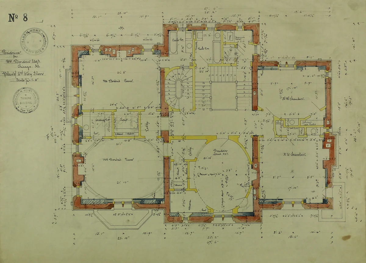 William Borden Residence, Chicago, Illinois, Second Story Plan by Richard Morris Hunt, other, 1885