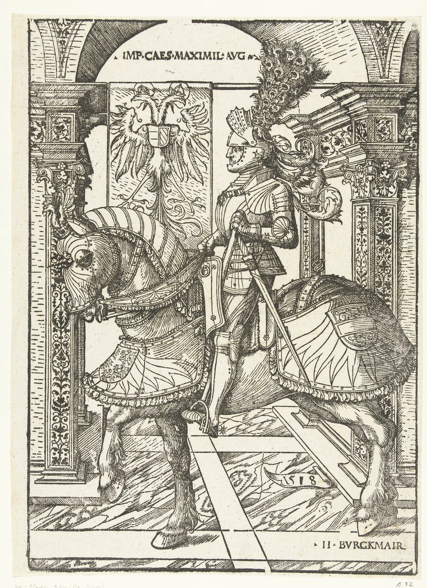 Ruiterportret van Keizer Maximiliaan by Unknown, print, 1518