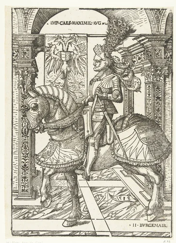 Ruiterportret van Keizer Maximiliaan by Unknown, print, 1518