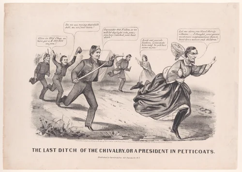 The Last Ditch of the Chivalry, or a President in Petticoats by Currier & Ives, print, 1865