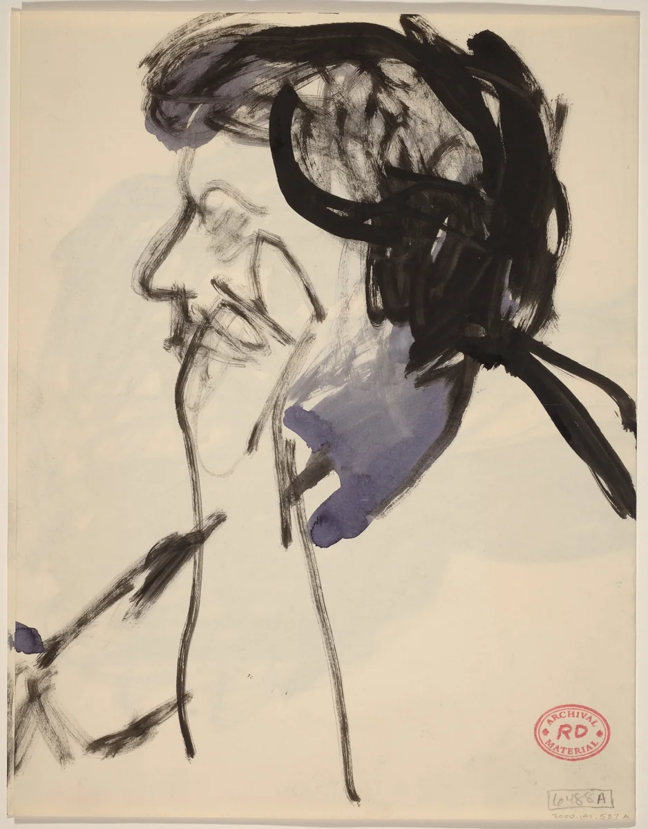 Untitled [profile of a woman touching her cheek] [recto] by Richard Diebenkorn, drawing, 1955-1967