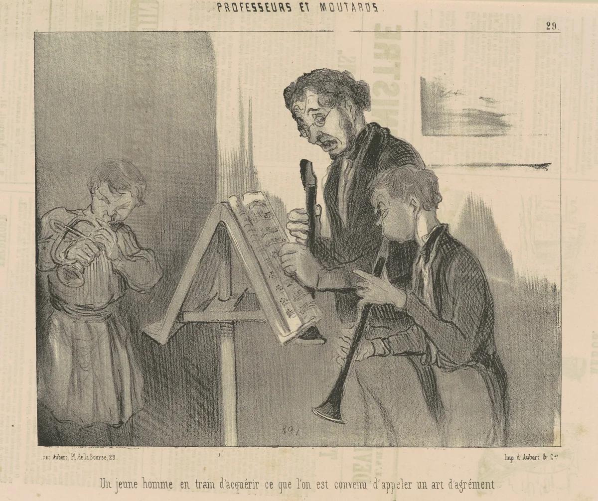 Un jeune homme en train d'acquérir ... un art d'agrément by Honoré Daumier, print, 1846