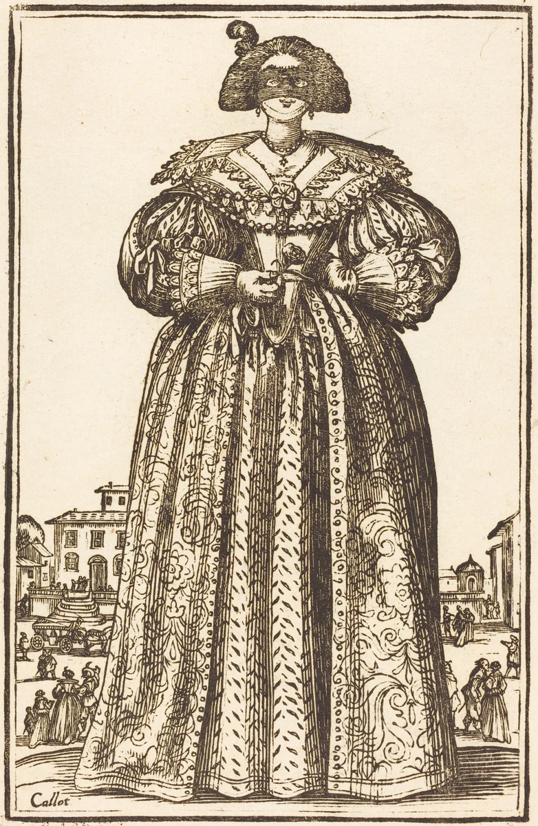 Masked Noble Woman by Jacques Callot, print, 1623-1699