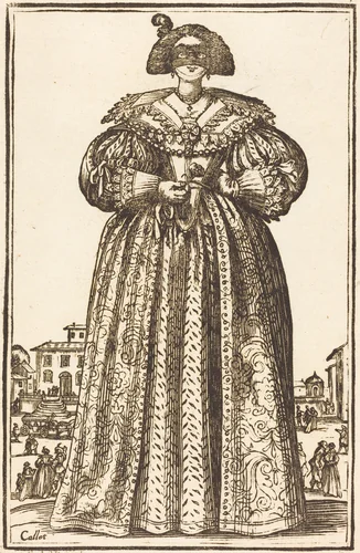 Masked Noble Woman by Jacques Callot, print, 1623-1699