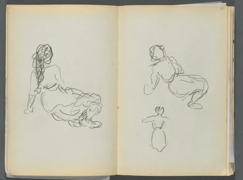Sketchbook- The Granite Shore Hotel, Rockport, page 046 & 47: Seated Figures by Maurice Prendergast, book, 1905-1910