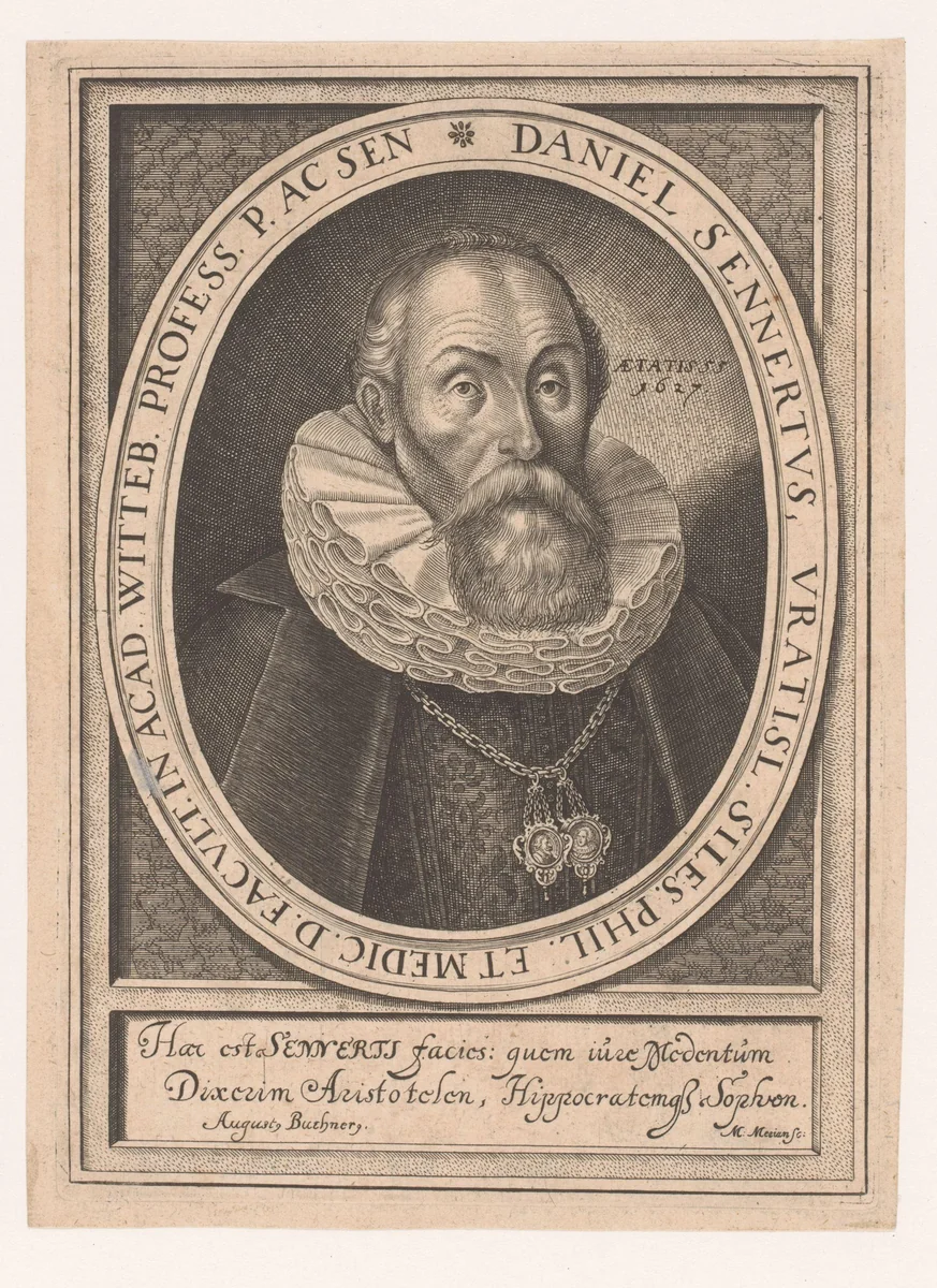 Portret van Daniel Sennert by Matthäus Merian, print, 1603-1650