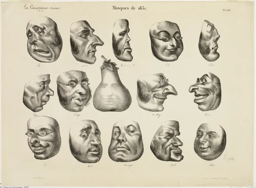 Masks of 1831, plate 143 from La Caricature by Honoré-Victorin Daumier, print, 1832