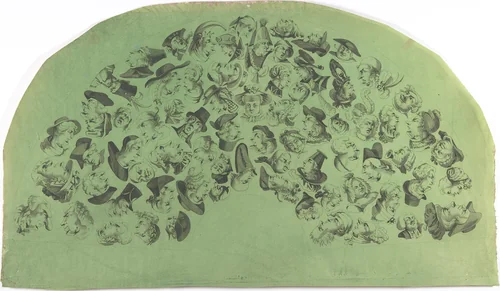 Fan Leaf Decorated with Caricatures and Reversible Heads by anonymous, print, 1790-1820