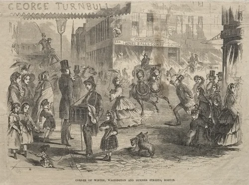 Corner Winter, Washington and Summer Streets, Boston by Winslow Homer, print, 1857