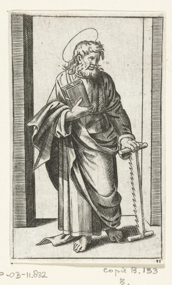 Apostel Simon Zelotes met zaag by anonymous, print, 1517-1577