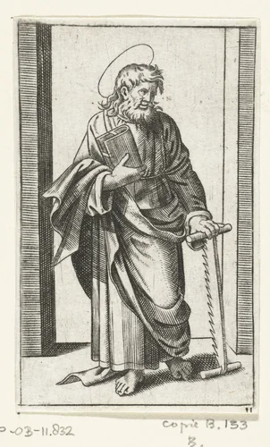 Apostel Simon Zelotes met zaag by anonymous, print, 1517-1577