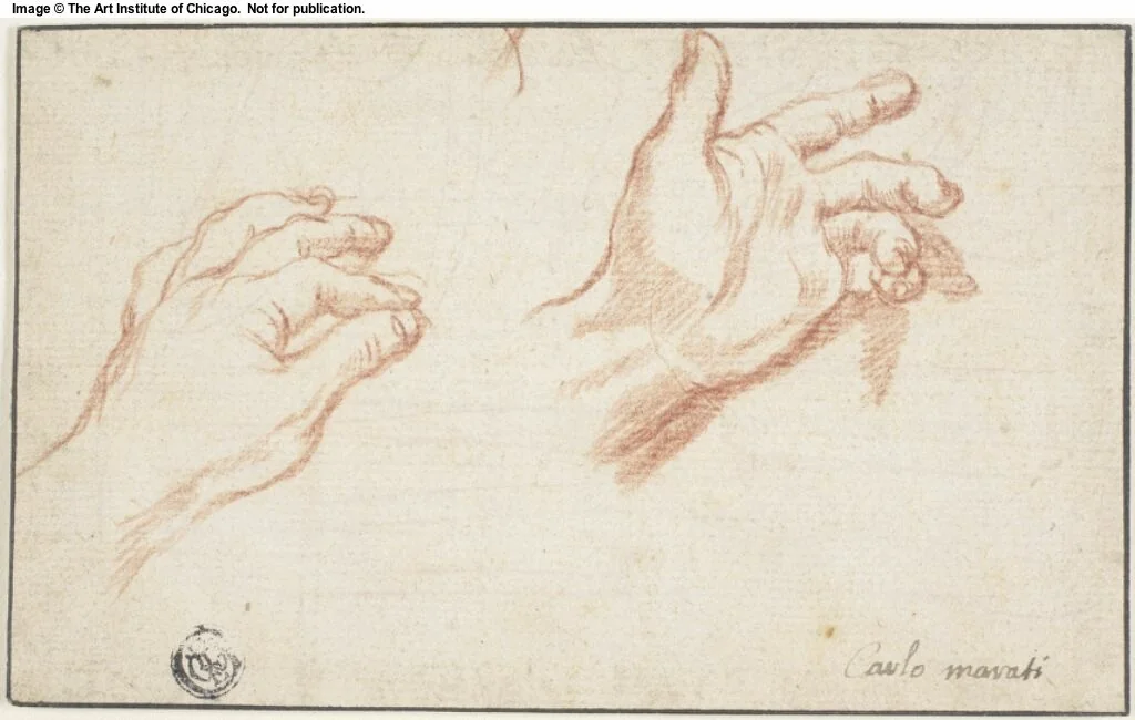 Two Sketches of Left Hand by Carlo Maratti, drawing, 1640-1713
