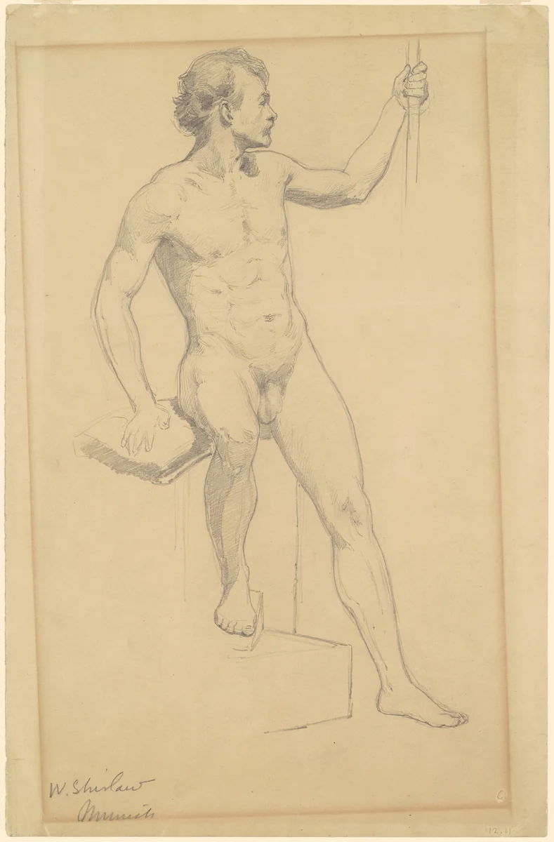 Male Nude by Walter Shirlaw, drawing, 1870-1877