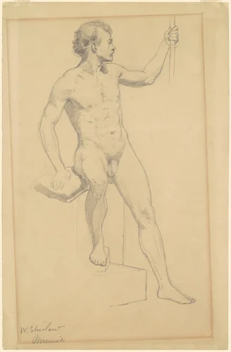 Male Nude by Walter Shirlaw, drawing, 1870-1877