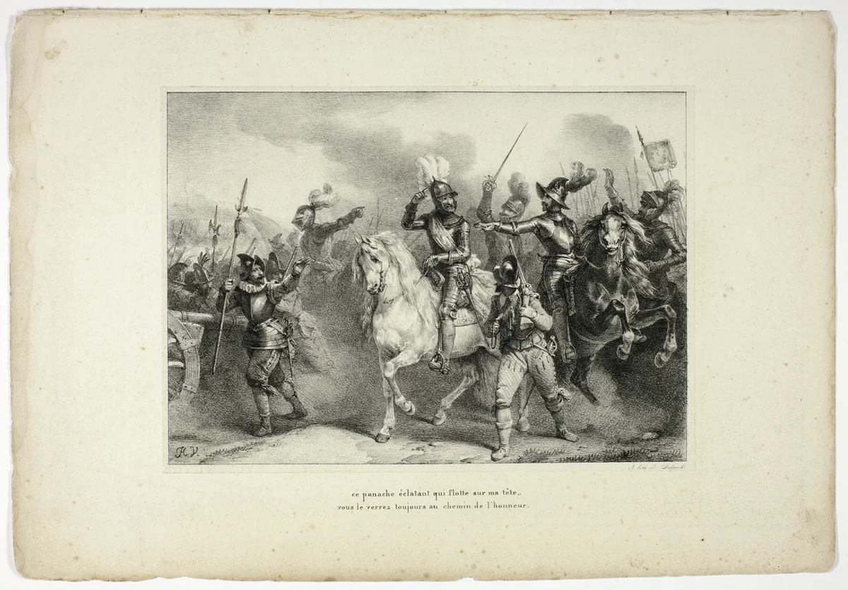 ce panache éclatant qui flotte sur ma tête... by Horace Vernet, print, 1825