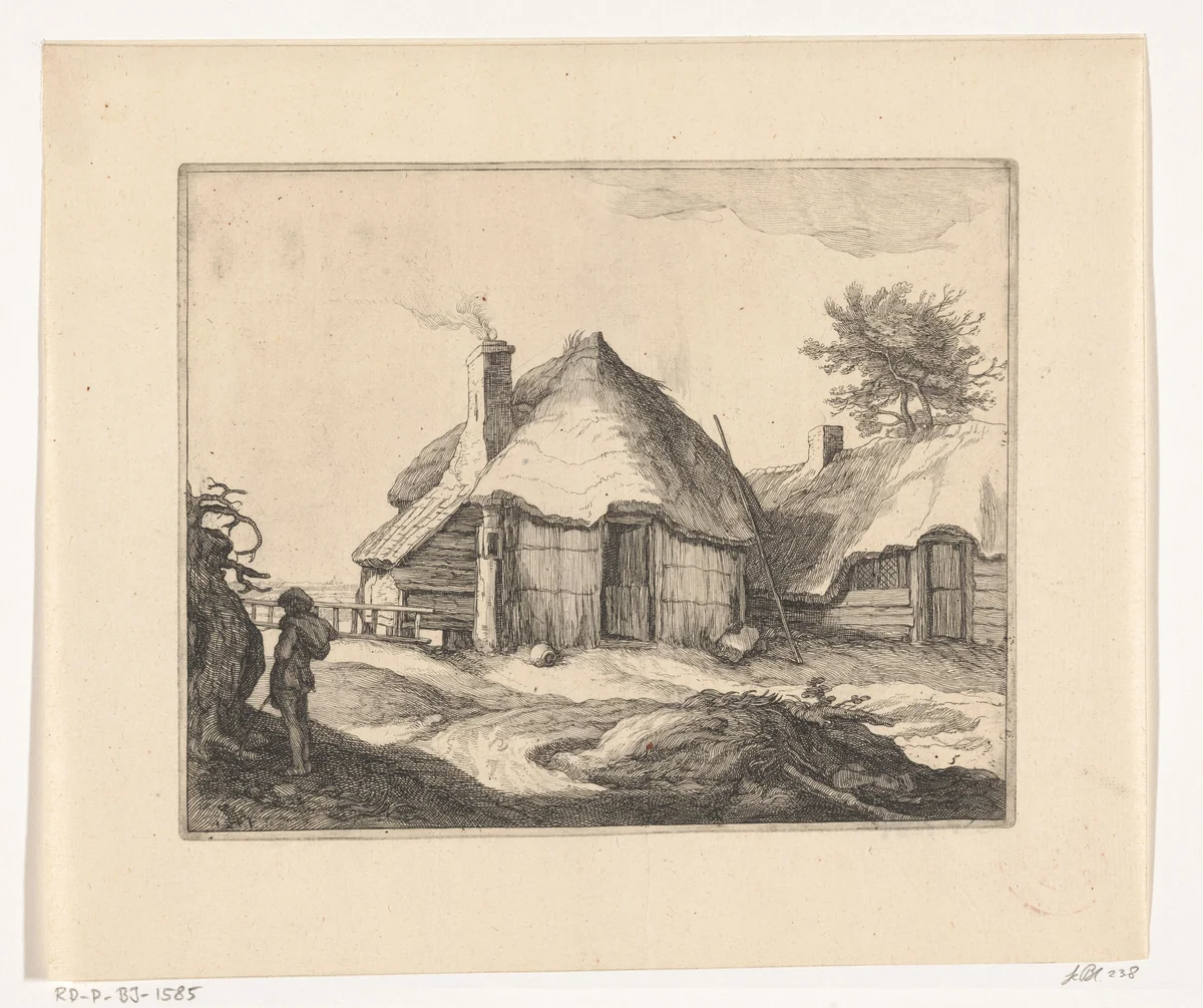 Boerenerf met jongetje by Frederick Bloemaert, print, 1635