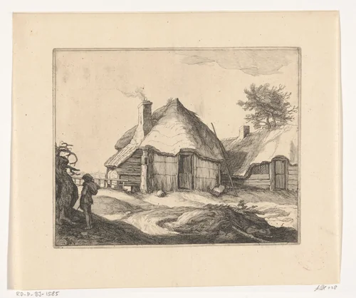 Boerenerf met jongetje by Frederick Bloemaert, print, 1635