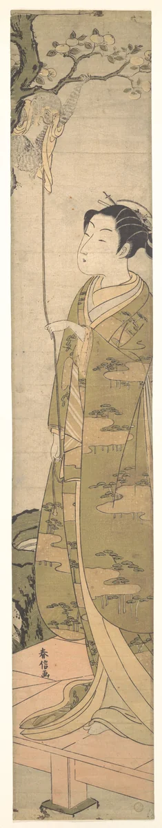 A Woman Playing with a Monkey which Has Climbed a Tree by Suzuki Harunobu (鈴木春信), print, 1760-1780