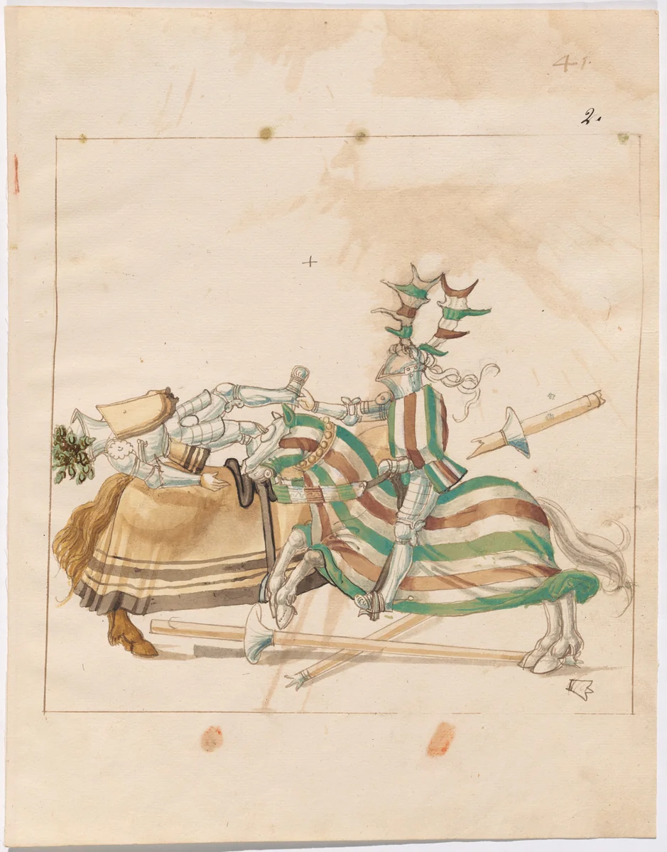 Joust of Peace in Leg Armor by German 16th Century, drawing, 1515