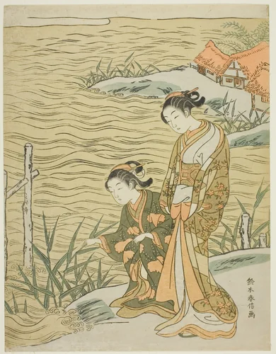 Two Women at the Waterside by Suzuki Harunobu (鈴木春信), print, 1761-1770