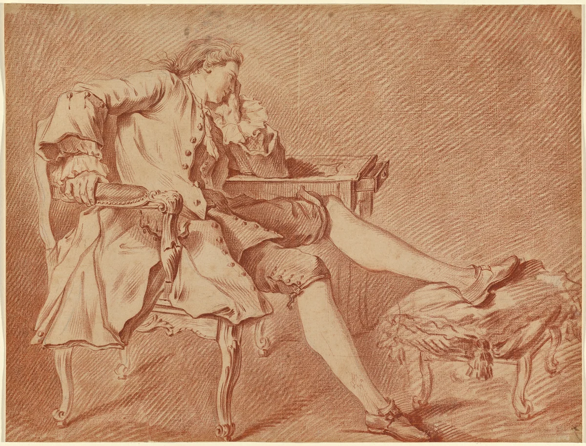 Gentleman Lounging in a Chair by Carle van Loo, drawing, 1705-1765