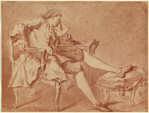 Gentleman Lounging in a Chair by Carle van Loo, drawing, 1705-1765
