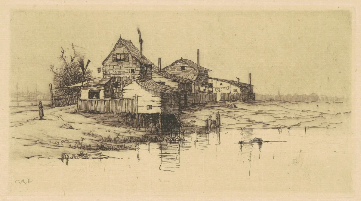 Shanties on the Harlem by Charles A. Platt, print, 1881-1882
