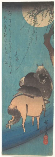 Two Horses Beneath the Moon by Utagawa Hiroshige (歌川広重), print, 1615-1868