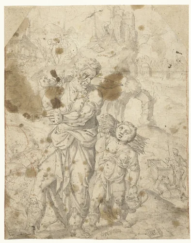 Abraham en Izaäk onderweg naar de offerplaats by Monogrammist VCH of HVC, drawing, 1553