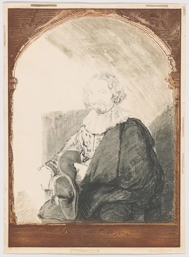 Portrait of a Man in an Armchair, from Collection d'imitations de Dessins d'après les Principaux Maîtres Hollandais et Flamands by Rembrandt van Rijn, print, 1826