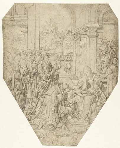 Aanbidding der koningen by Unknown, drawing, 1500-1550