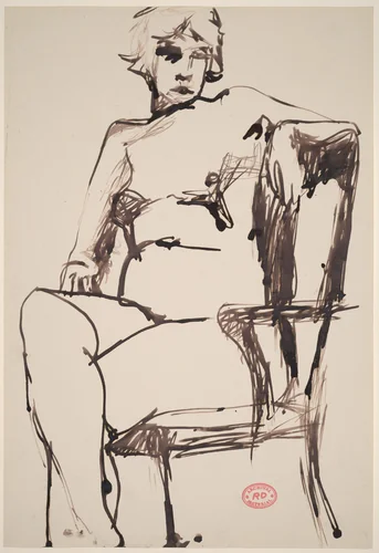Untitled [seated female nude in a high back armchair] by Richard Diebenkorn, drawing, 1955-1967