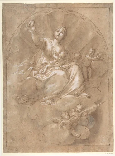 Allegorical Figure of Charity by Marcantonio Franceschini, drawing, 1688-1689