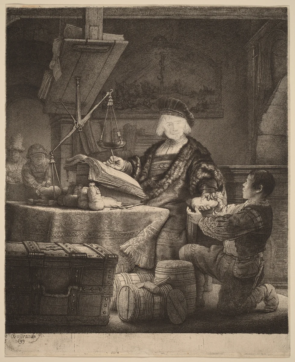 Jan Uytenbogaert, "The Goldweigher" by Rembrandt van Rijn, print, 1606-1669