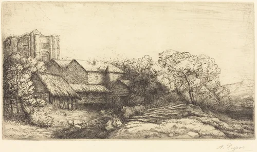 Farm at the Monastery (La ferme de l'abbaye) by Alphonse Legros, print, 1837-1911