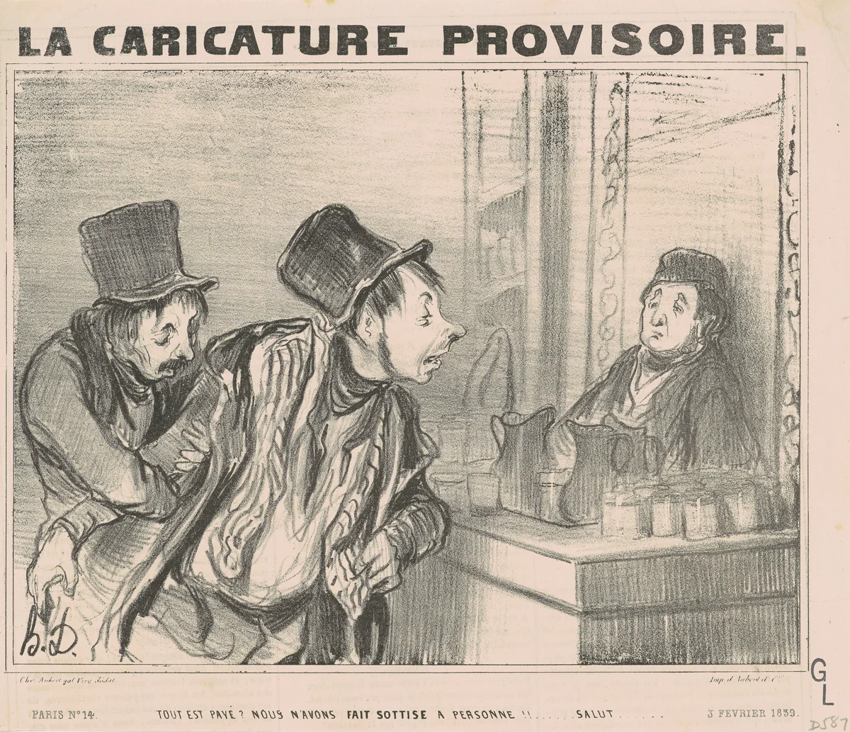 Tout est payé? Nous n'avons fait...salut by Honoré Daumier, print, 1839