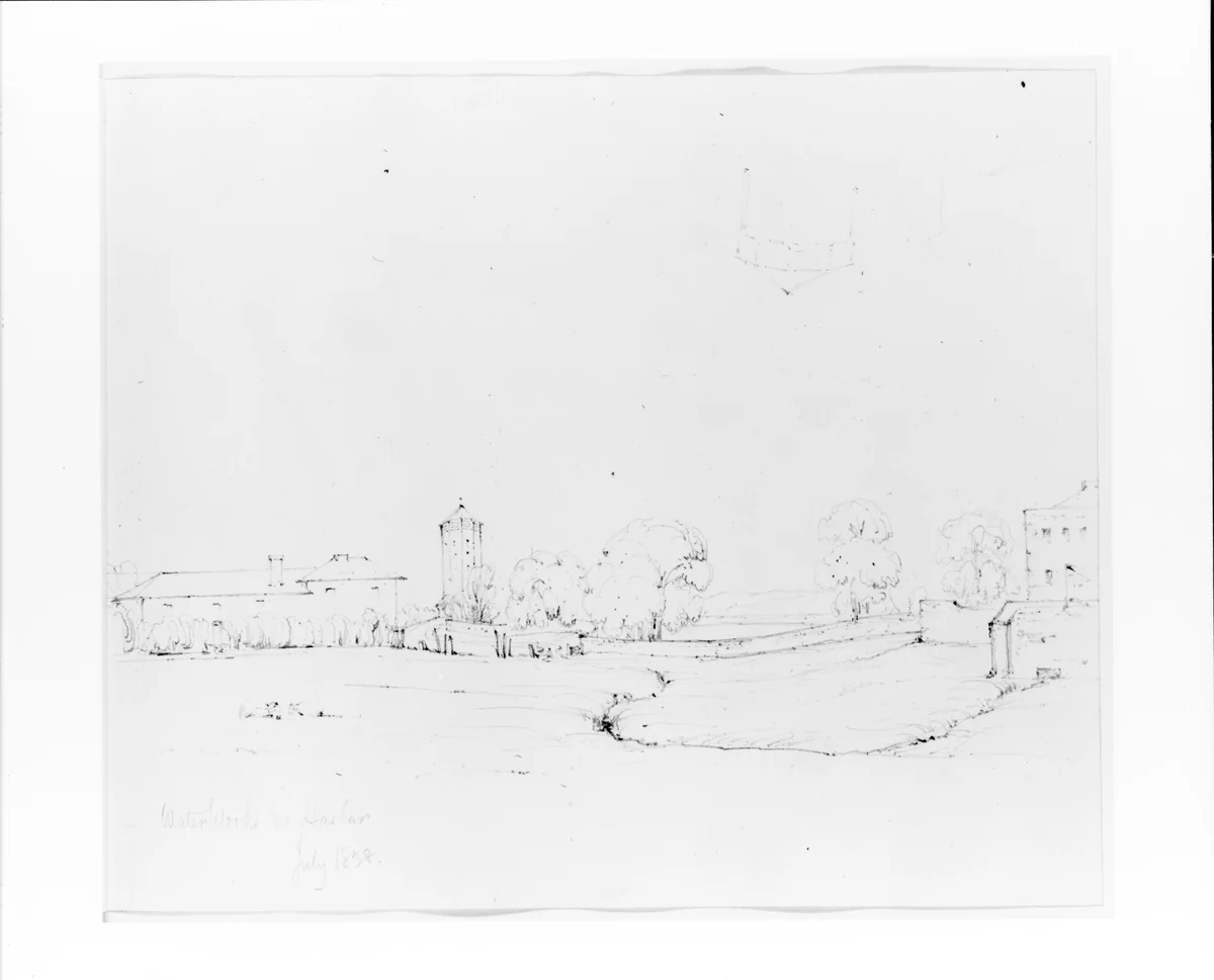 Waterworks in Haslan (from Sketchbook) by John William Casilear, artwork, 1834-1838