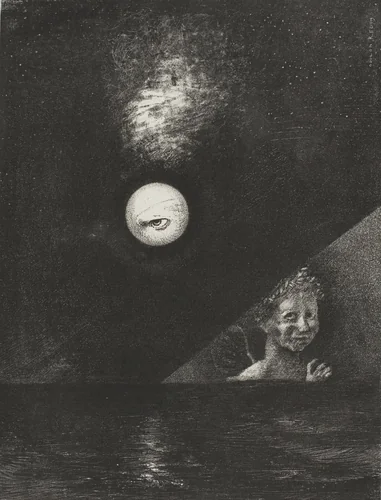 On the Horizon the Angel of Certitude, and in the Somber Heaven a Questioning Eye, plate four from To Edgar Poe by Odilon Redon, print, 1882