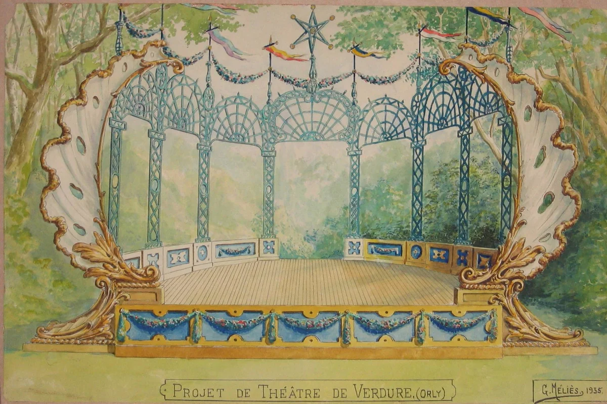 Project for Théâtre de Verdure, Orly by Georges Méliès, drawing, 1935