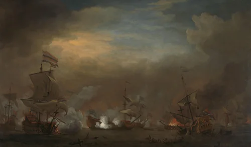 Encounter during the Battle of Kijkduin by Willem van de Velde, painting, 1675