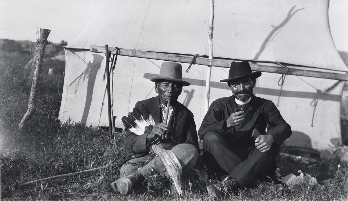 Red Feather and Father Buechel by Eugene Buechel, photograph, 1928