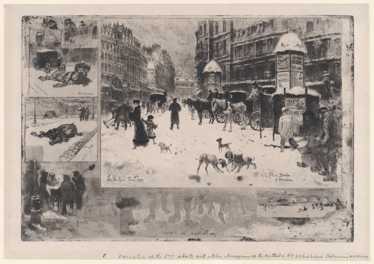 Winter in Paris, or Snow in Paris by Félix Hilaire Buhot, print, 1879