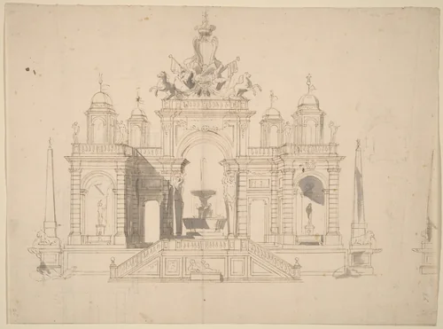 Study for "The Seconda Macchina for the Chinea of 1754: An Allegory of Waterworks" by Paolo Posi, drawing, 1754